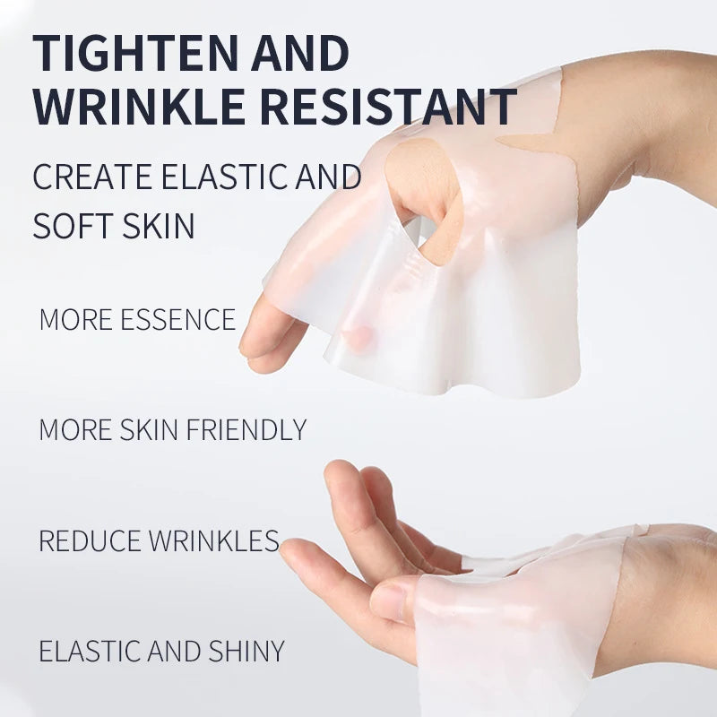 Product being applied to skin with text highlighting benefits on a light gray background