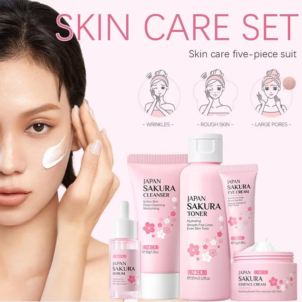 Complete 5-piece Korean skincare set with Sakura Glow collection