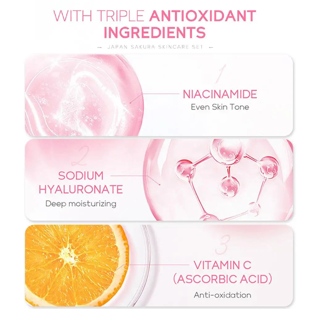 Natural ingredients in Sakura Glow Korean skincare set
